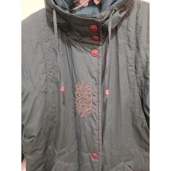 British Mist Hood Puffer Winter Coat M Green Embroidered Grannycore Cottage Gorp - Picture 4 of 16